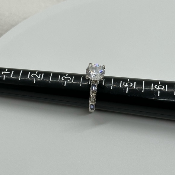 Engagement Cocktail Ring CZ and Blue Stones Sterling Silver - Picture 7 of 13